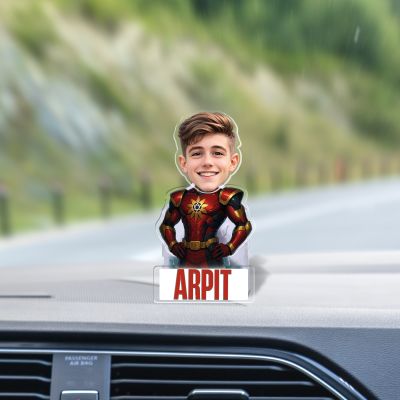 Personalized Cartoon Theme Funny Face Caricature Birthday Return Gift for Kids, Girls & Boys Solar Powered Moving Head for Car Dashboard & Table Decor (Shaktiman)